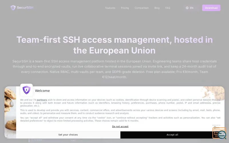 Screenshot of SecurSSH, a launch using Maileroo