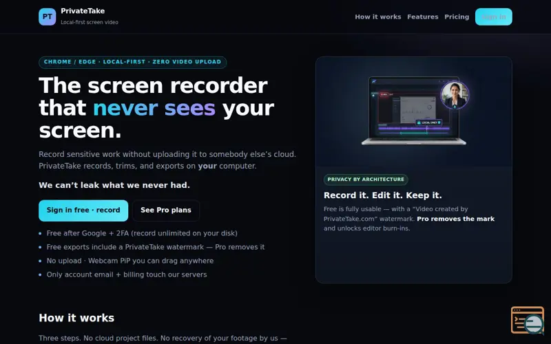 Screenshot of PrivateTake