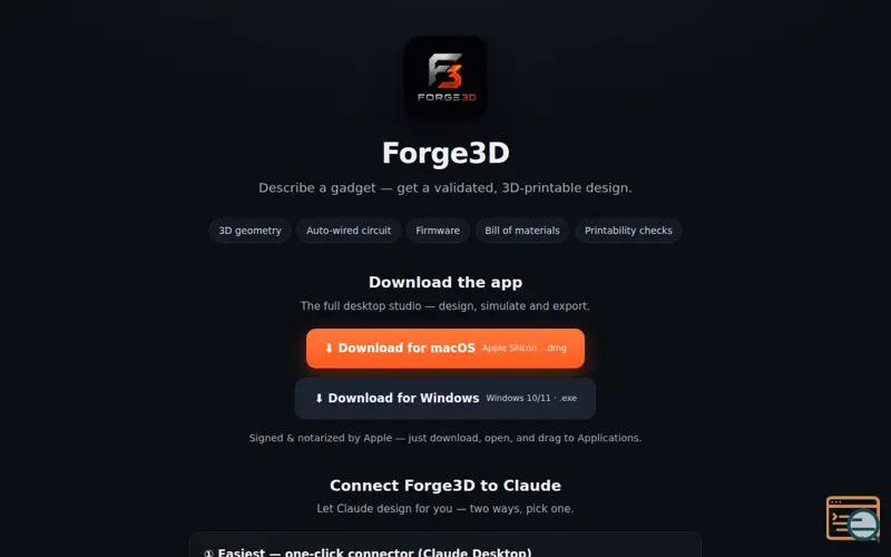 Screenshot of Forge3d 1.0