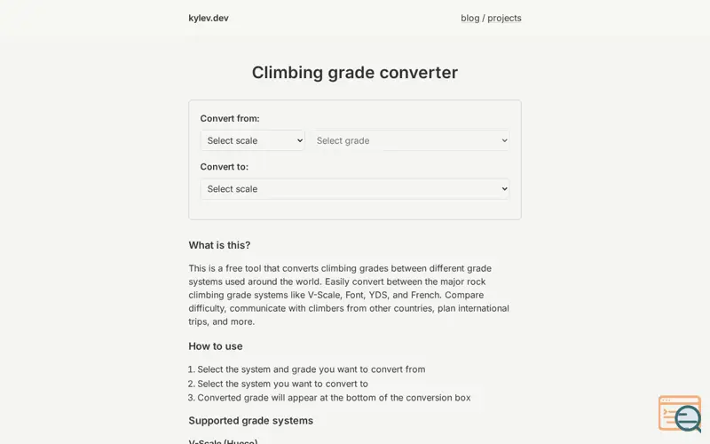 Screenshot of Climbing Grade Converter