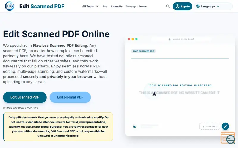 Screenshot of Edit Scanned PDF, a launch using PDF.js