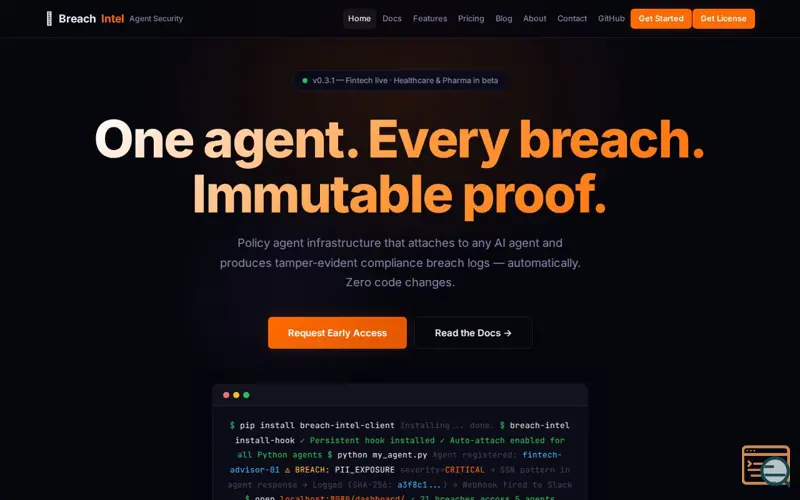 Screenshot of Breach Intel — Agent Security
