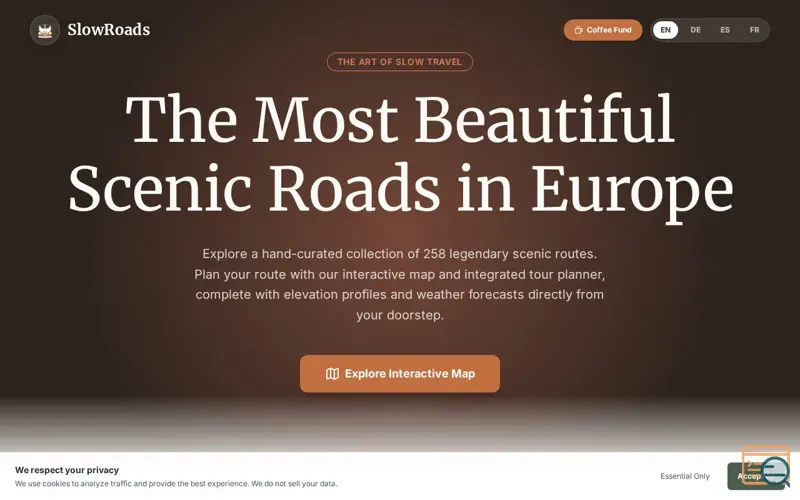 Screenshot of SlowRoads