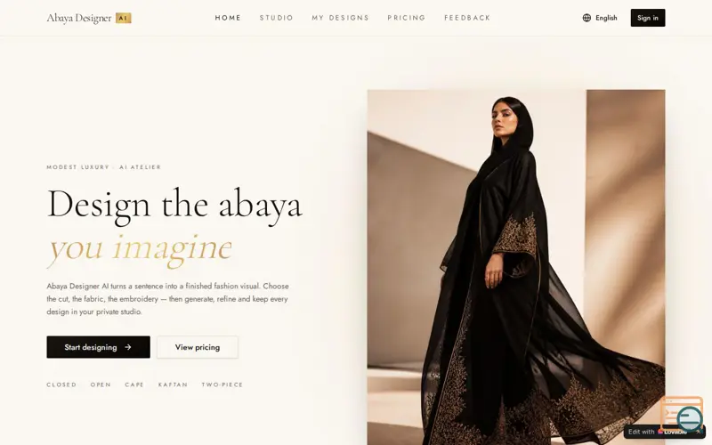 Screenshot of Abaya Designer AI
