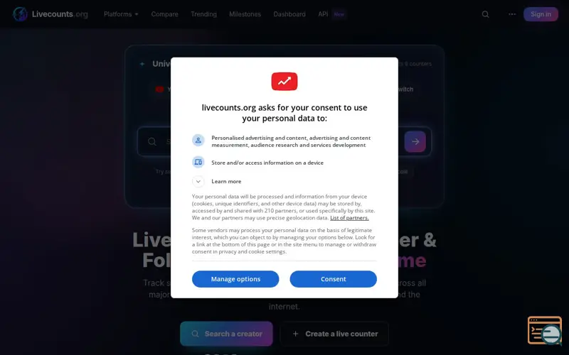 Screenshot of Livecounts.org