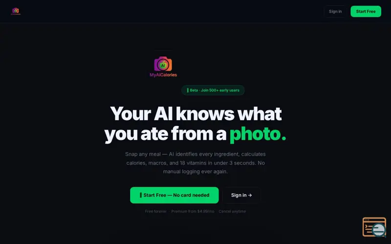 Screenshot of MyAiCalories