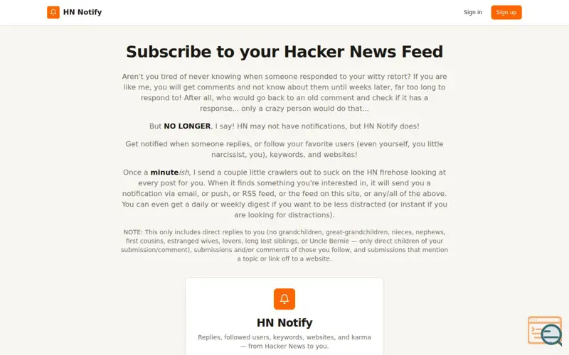 Screenshot of HN Notify