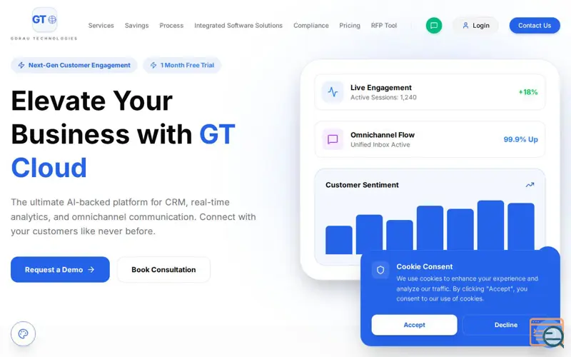 Screenshot of GT Cloud - Unified AI backed omnichannel