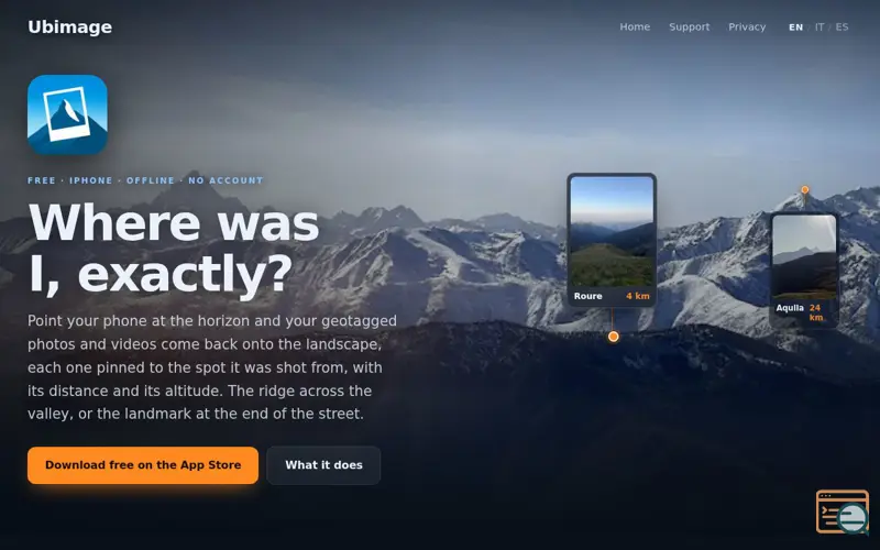 Screenshot of Ubimage: your photos on the landscape you are looking at