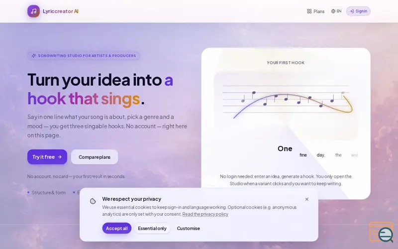 Screenshot of  LyricCreator AI
