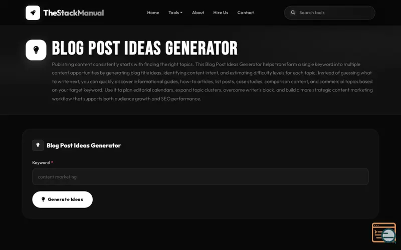 Screenshot of Blog Post Ideas Generator