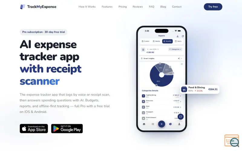 Screenshot of TrackMyExpense — AI Expense Tracker with Receipt Scanner