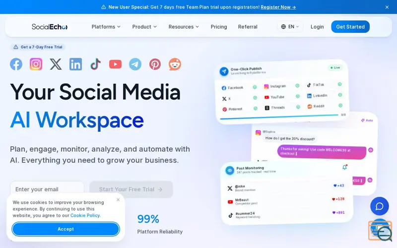 Screenshot of SocialEcho, a launch using SalesMartly