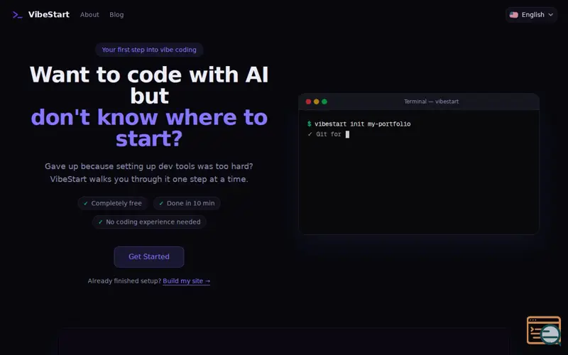 Screenshot of VibeStart