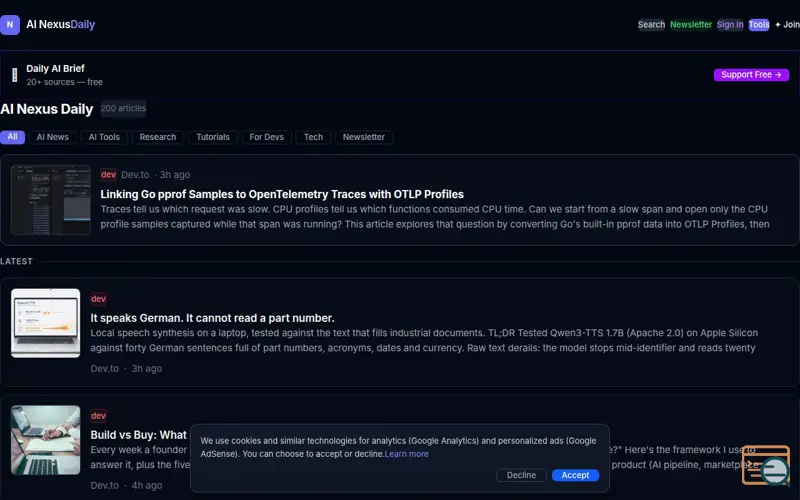 Screenshot of AI Nexus Daily