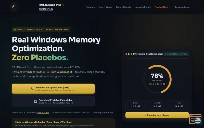 Screenshot of RAMGuard Pro