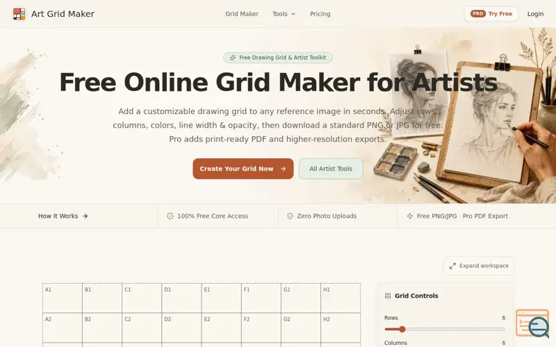 Screenshot of Art Grid Maker — Free Grid Maker & Artist Toolkit, a launch using Launchpadly