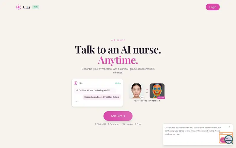 Screenshot of Cira: The AI Nurse in Your Pocket