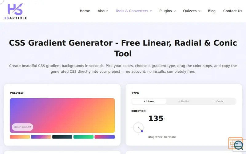 Screenshot of CSS Gradient Generator