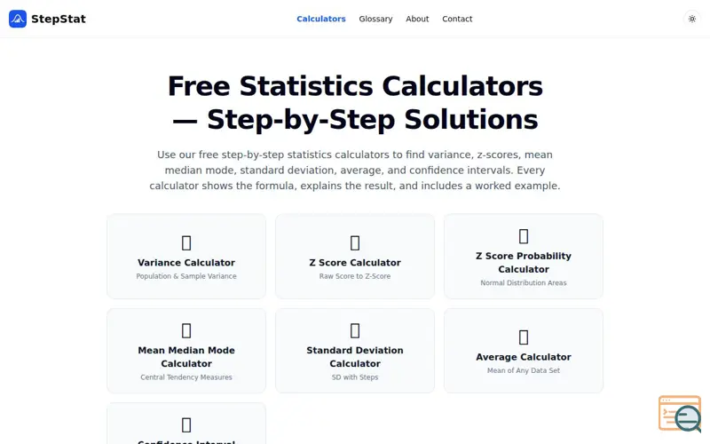 Screenshot of Free Statistics Calculators — Step-by-Step Solutions | StepStat
