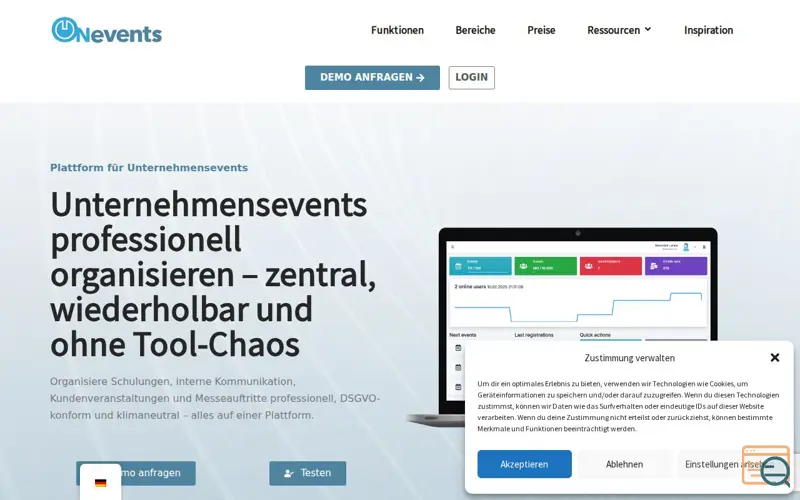 Screenshot of ONevents, a launch using Google PageSpeed Module