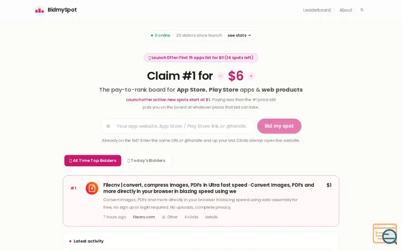 Screenshot of BidmySpot
