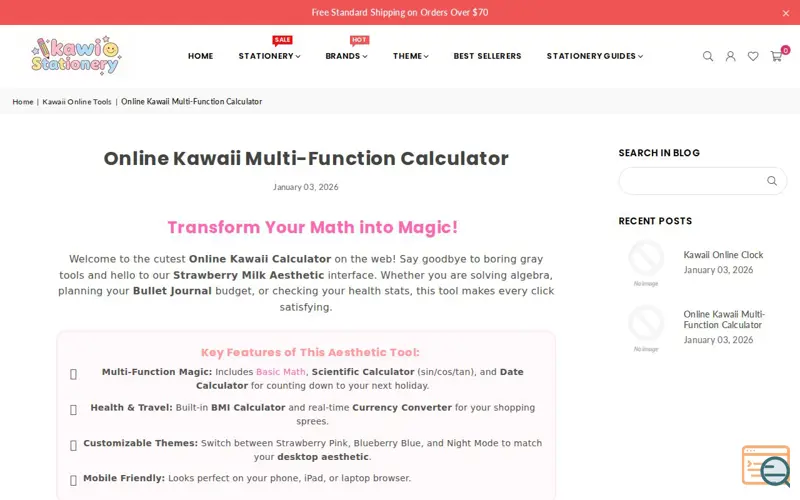 Screenshot of Kawaii Multi-Function Web Calculator