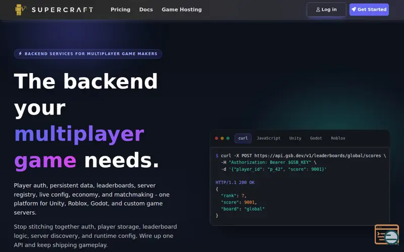 Screenshot of Game Server Backend