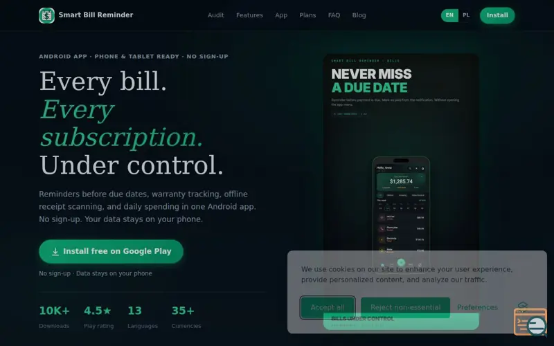 Screenshot of Bill Reminder for Android