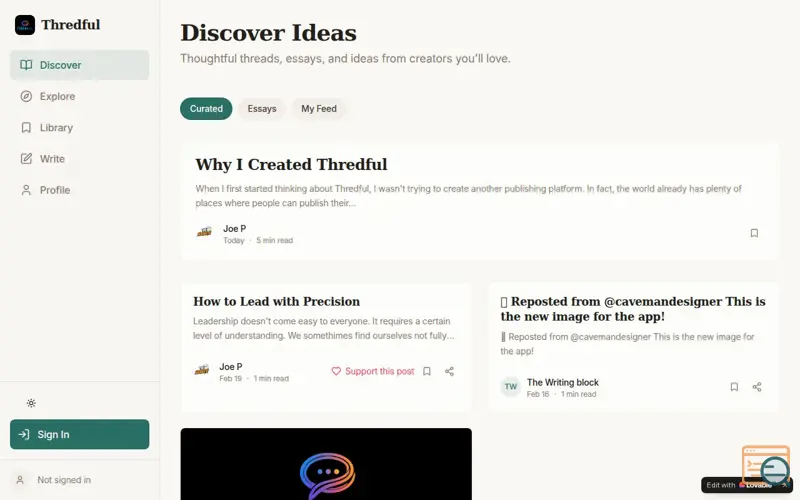 Screenshot of Thredful