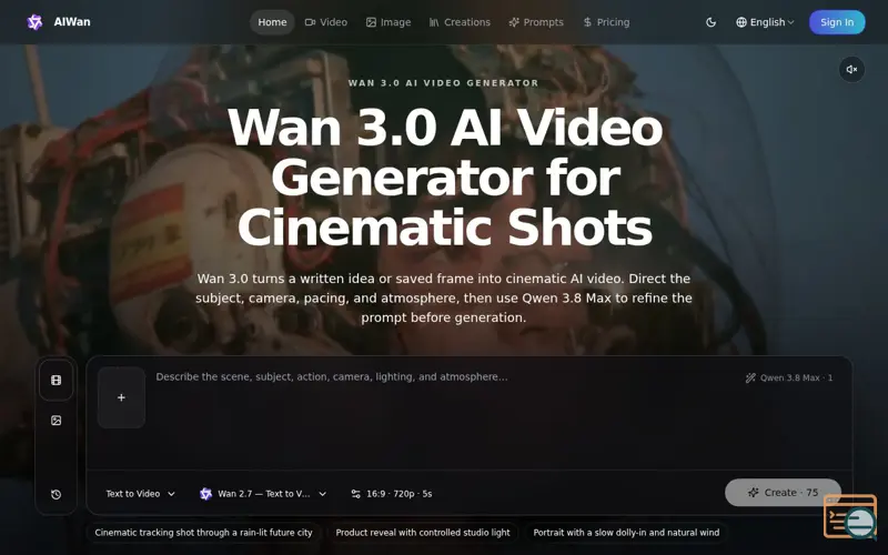 Screenshot of Wan 3.0 AI Video Generator