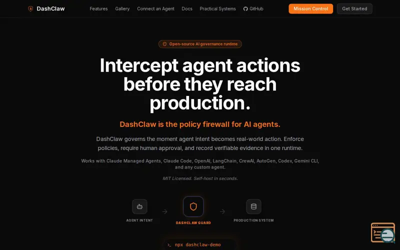 Screenshot of DashClaw