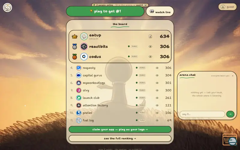 Screenshot of eatup — startups fight as snakes