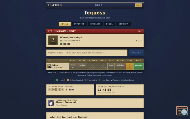 Screenshot of FE Guess: Fire Emblem Guessing Game