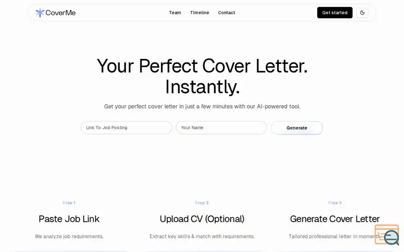 Screenshot of CoverMe