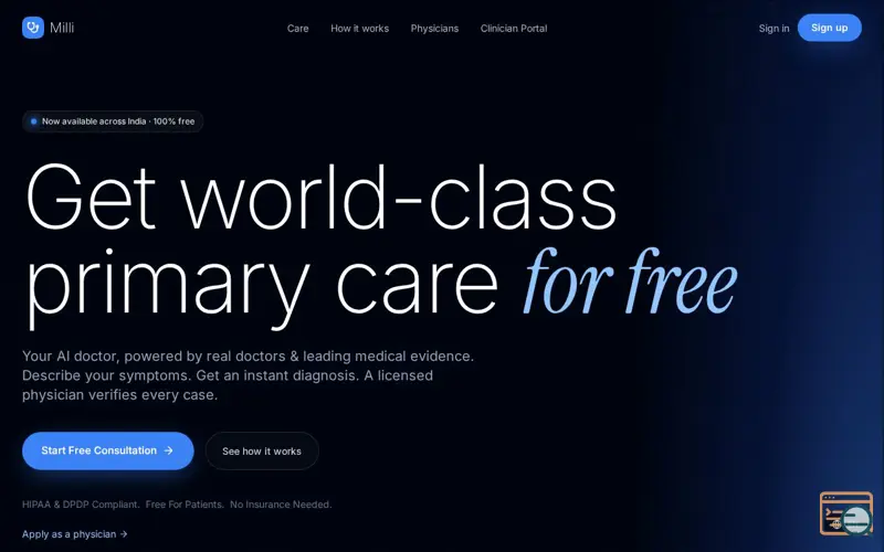 Screenshot of Milli AI