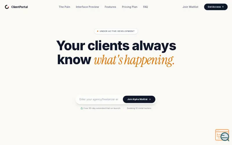 Screenshot of ClientPortal