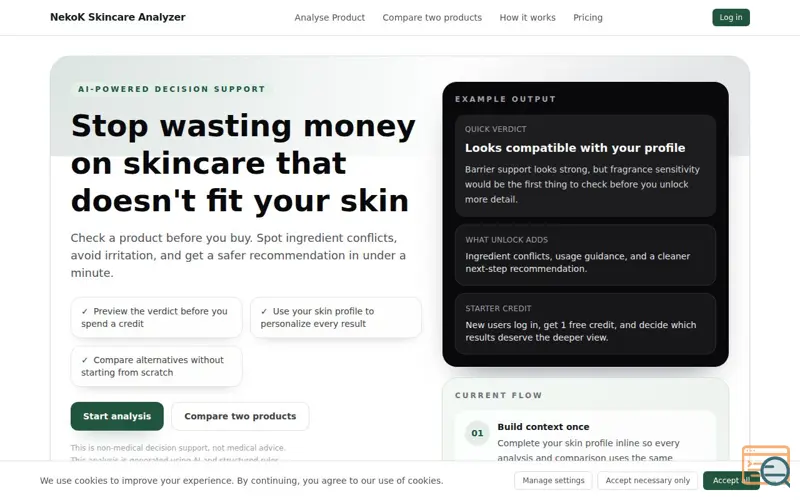 Screenshot of NekoK Skincare Analyzer