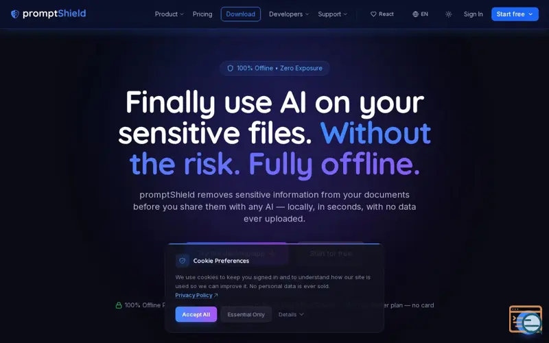 Screenshot of promptShield