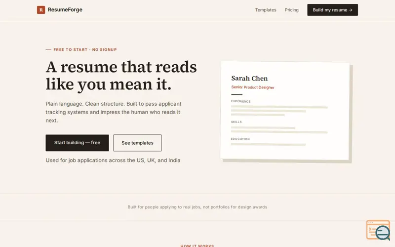 Screenshot of ResumeForge