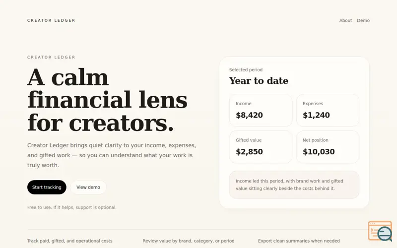 Screenshot of Creator Ledger