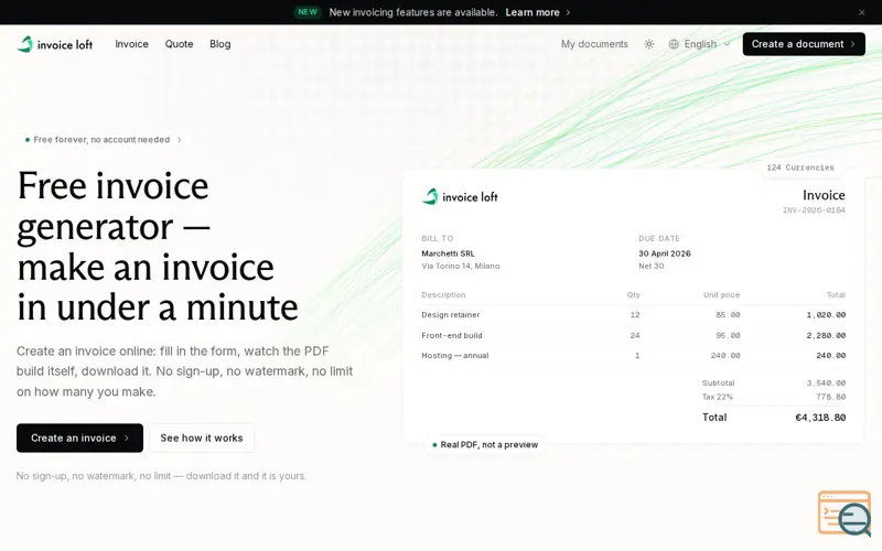 Screenshot of Invoice Loft