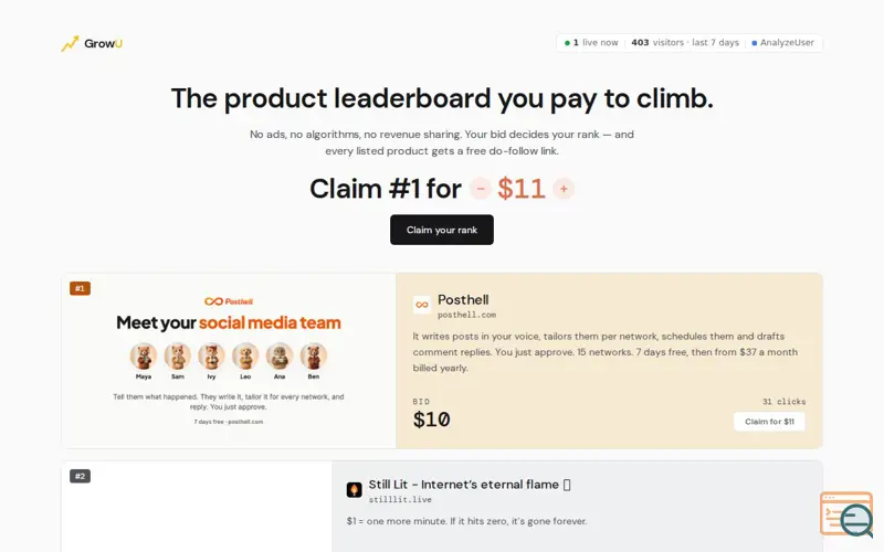 Screenshot of GrowU