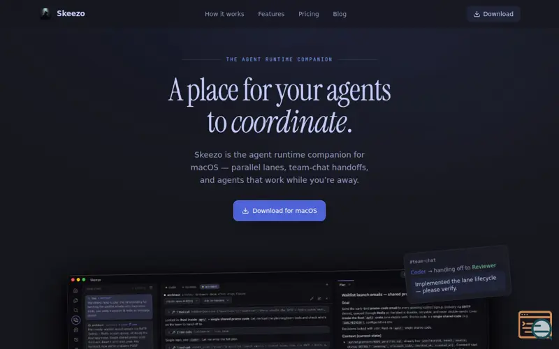 Screenshot of Skeezo — A place for your agents to coordinate