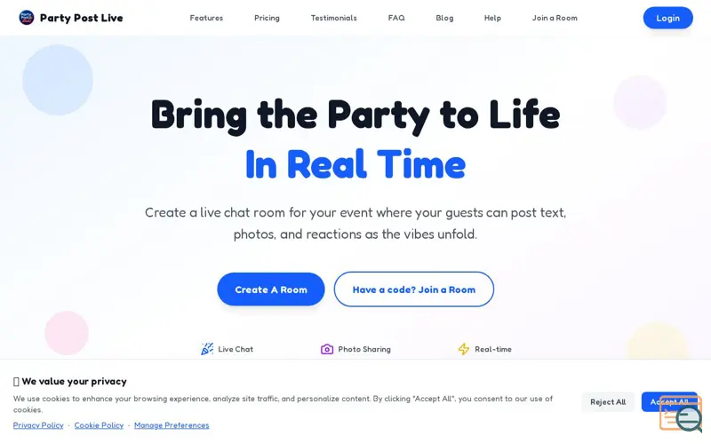 Screenshot of Party Post Live, a launch using Wasabi