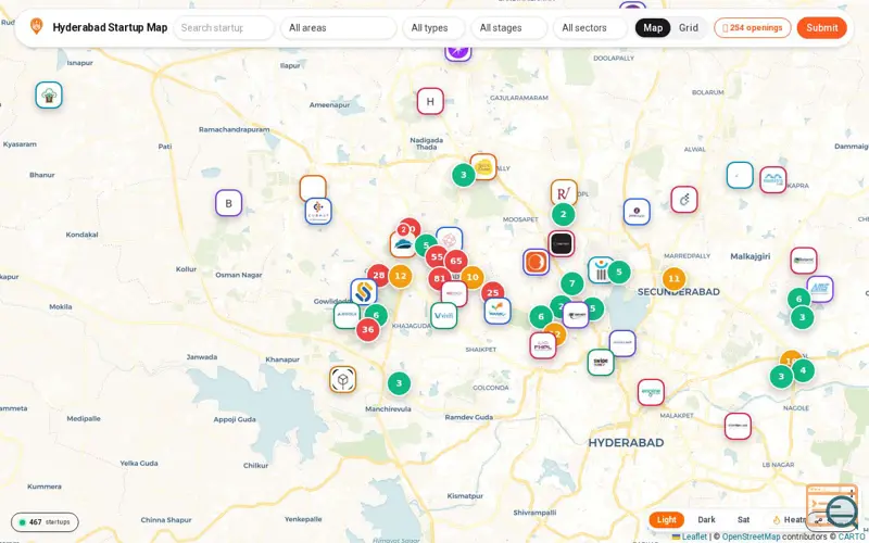 Screenshot of Hyderabad Startups Map