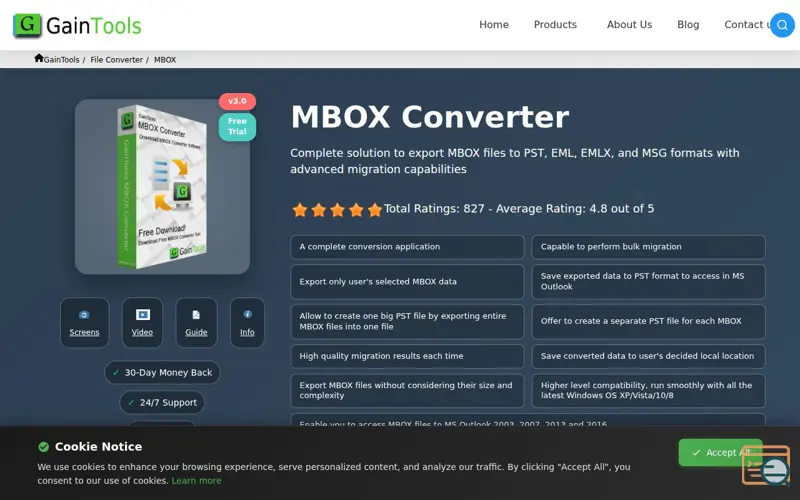 Screenshot of GainTools MBOX Converter 