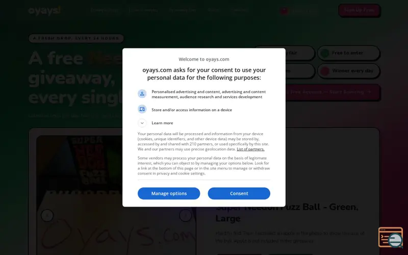 Screenshot of Oyays - Free Needohs, a launch using StatCounter