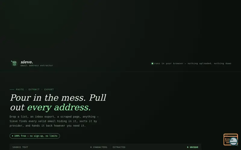 Screenshot of Sieve — Free Email Extractor
