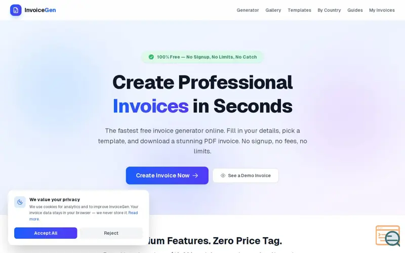 Screenshot of InvoiceGen